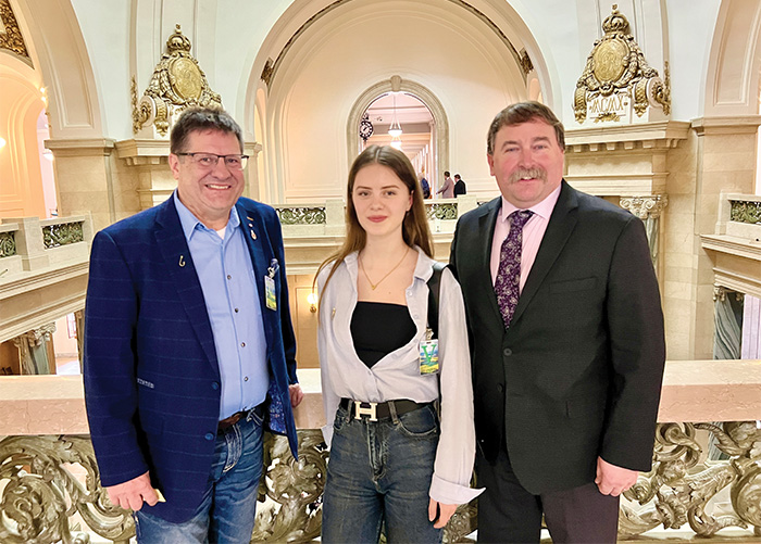 Kay, Knyhnytska, and Harrison above the rotunda in the Legislature.></a><br />
<p class=